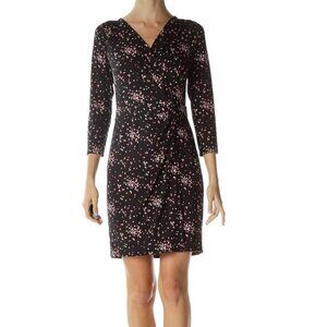 Ann Taylor Black Polka-Dot Gathered Jersey Dress
